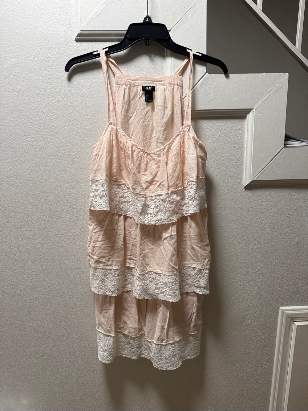 H&M Blush Pink Tiered Lace Cami Dress